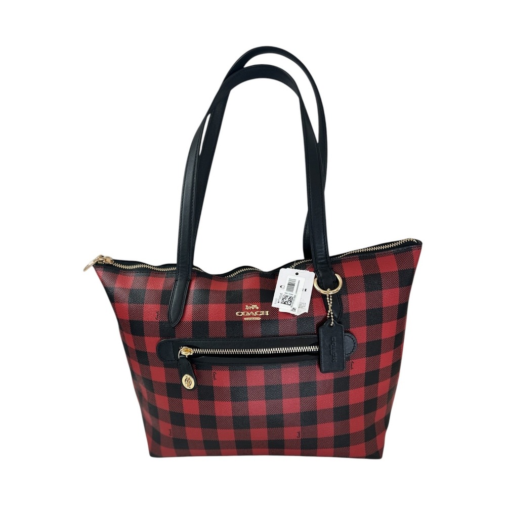 New With Tags Coach Gallery Tote in Buffalo Plaid Red Black C0204